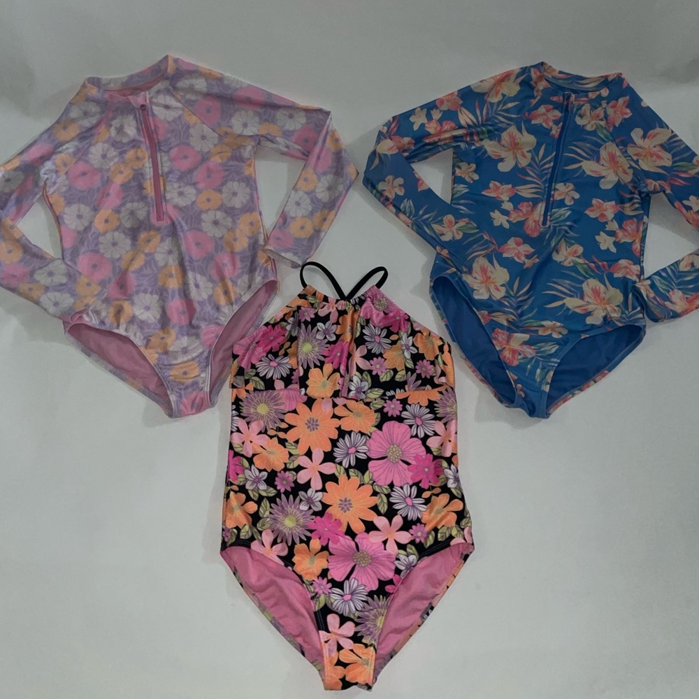 Girls Swimsuit One piece Bundle lot of 3 size 10-12 long sleeve